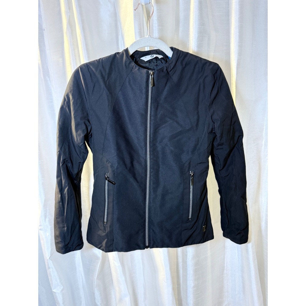 BMW Full Zip Jacket Women XS Black Lightweight Mock Neck Windbreaker